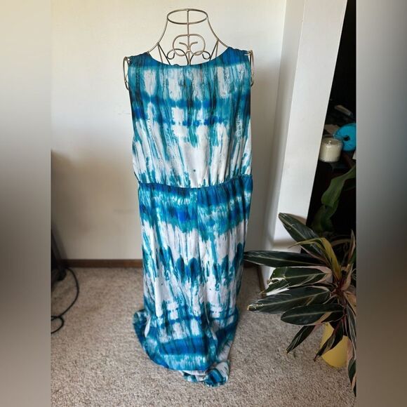 Lane Bryant plus size sleeveless beaded detail long blue print dress size 20 - Picture 9 of 9